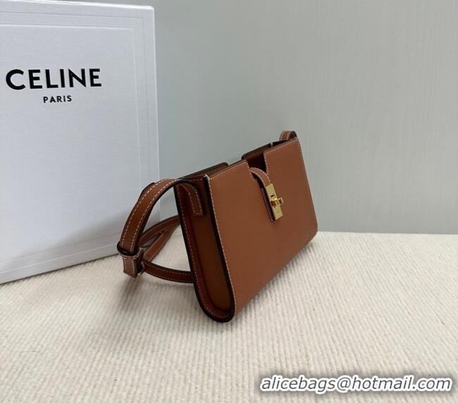 Best Luxury Celine 16 Strap Pochette Mini Bag in Supple Calfskin 10M443 Brown 2024