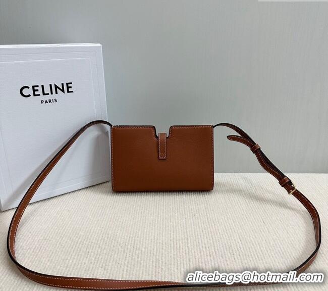 Best Luxury Celine 16 Strap Pochette Mini Bag in Supple Calfskin 10M443 Brown 2024