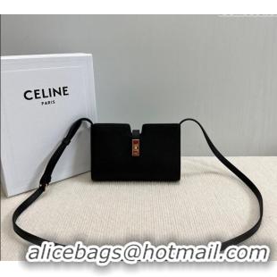 Spot Bulk Celine 16 Strap Pochette Mini Bag in Supple Calfskin 10M443 Black 2024