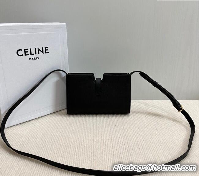 Spot Bulk Celine 16 Strap Pochette Mini Bag in Supple Calfskin 10M443 Black 2024