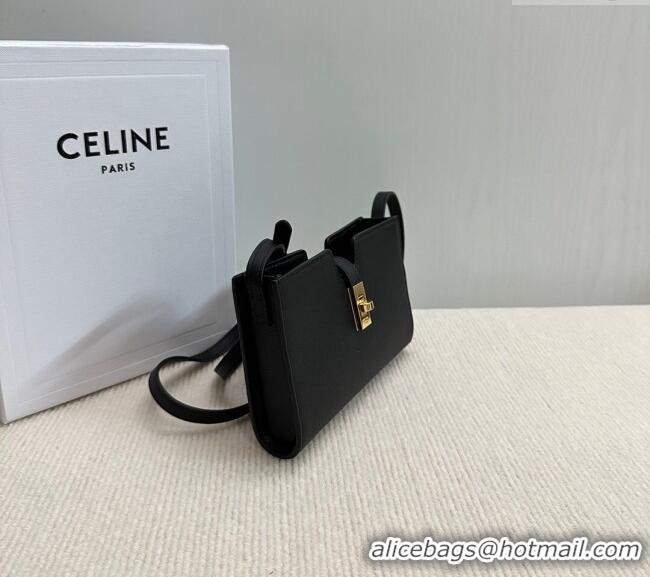 Spot Bulk Celine 16 Strap Pochette Mini Bag in Supple Calfskin 10M443 Black 2024