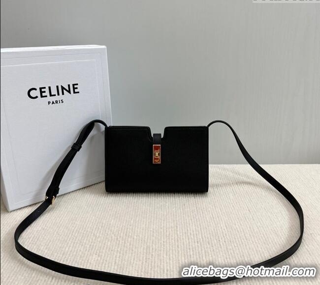 Spot Bulk Celine 16 Strap Pochette Mini Bag in Supple Calfskin 10M443 Black 2024