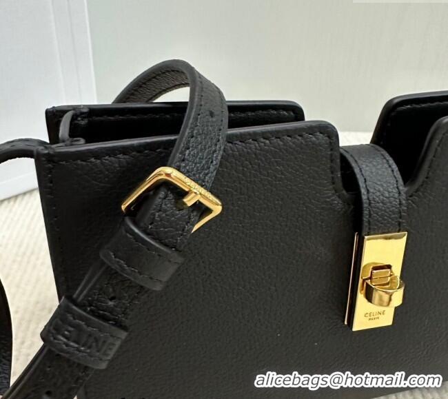 Spot Bulk Celine 16 Strap Pochette Mini Bag in Supple Calfskin 10M443 Black 2024