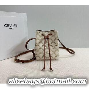 Good Quality Celine Micro Sailor Bucket bag in Triomphe Canvas and Calfskin 10M742 White 2024