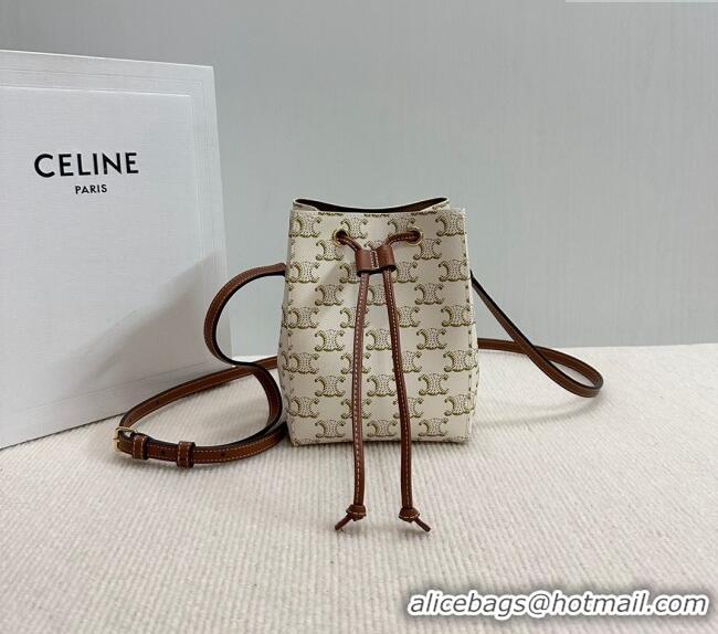 Good Quality Celine Micro Sailor Bucket bag in Triomphe Canvas and Calfskin 10M742 White 2024