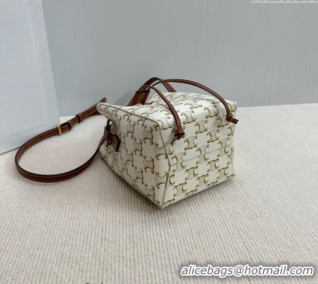 Good Quality Celine Micro Sailor Bucket bag in Triomphe Canvas and Calfskin 10M742 White 2024