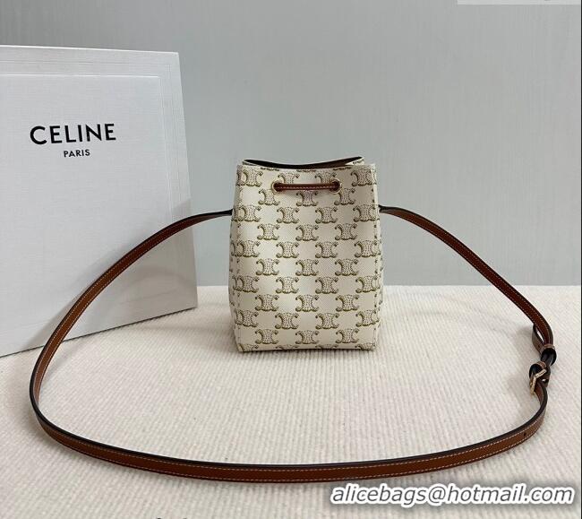 Good Quality Celine Micro Sailor Bucket bag in Triomphe Canvas and Calfskin 10M742 White 2024