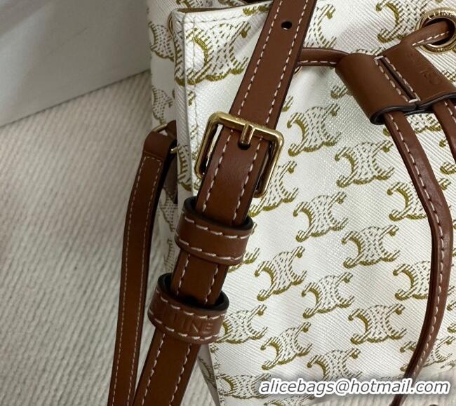 Good Quality Celine Micro Sailor Bucket bag in Triomphe Canvas and Calfskin 10M742 White 2024