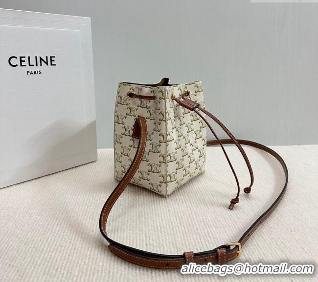 Good Quality Celine Micro Sailor Bucket bag in Triomphe Canvas and Calfskin 10M742 White 2024