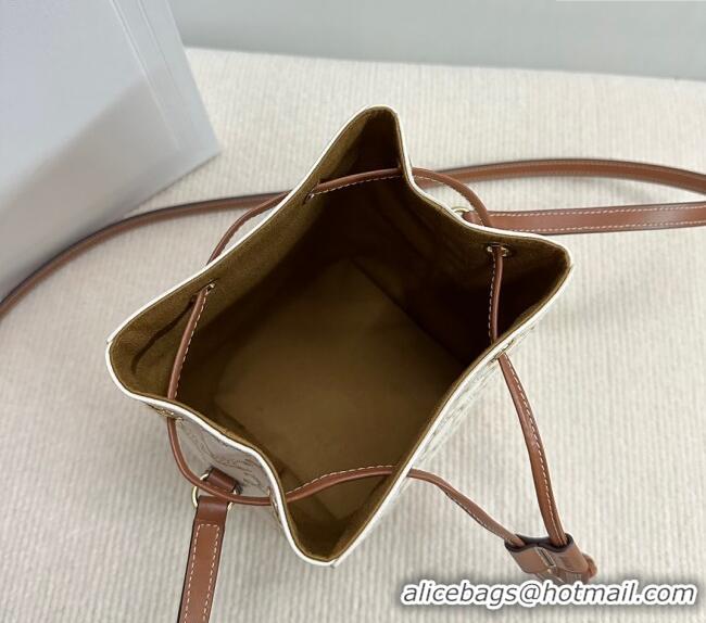 Good Quality Celine Micro Sailor Bucket bag in Triomphe Canvas and Calfskin 10M742 White 2024