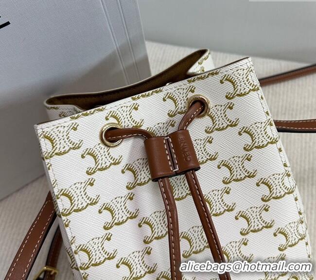 Good Quality Celine Micro Sailor Bucket bag in Triomphe Canvas and Calfskin 10M742 White 2024