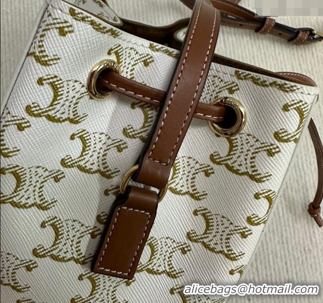 Good Quality Celine Micro Sailor Bucket bag in Triomphe Canvas and Calfskin 10M742 White 2024