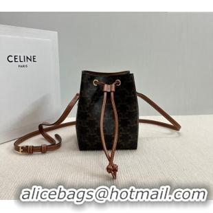 Buy Classic Celine Micro Sailor Bucket bag in Triomphe Canvas and Calfskin 10M742 Brown 2024