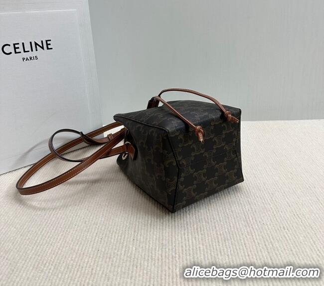 Buy Classic Celine Micro Sailor Bucket bag in Triomphe Canvas and Calfskin 10M742 Brown 2024