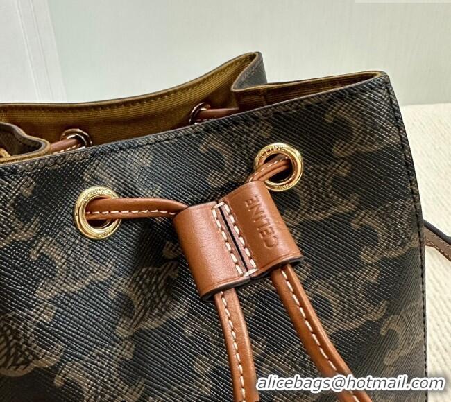 Buy Classic Celine Micro Sailor Bucket bag in Triomphe Canvas and Calfskin 10M742 Brown 2024