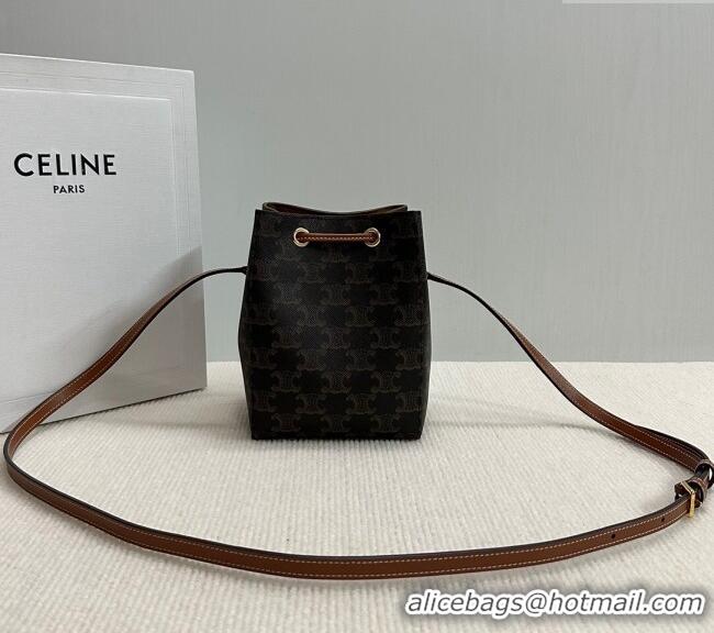 Buy Classic Celine Micro Sailor Bucket bag in Triomphe Canvas and Calfskin 10M742 Brown 2024
