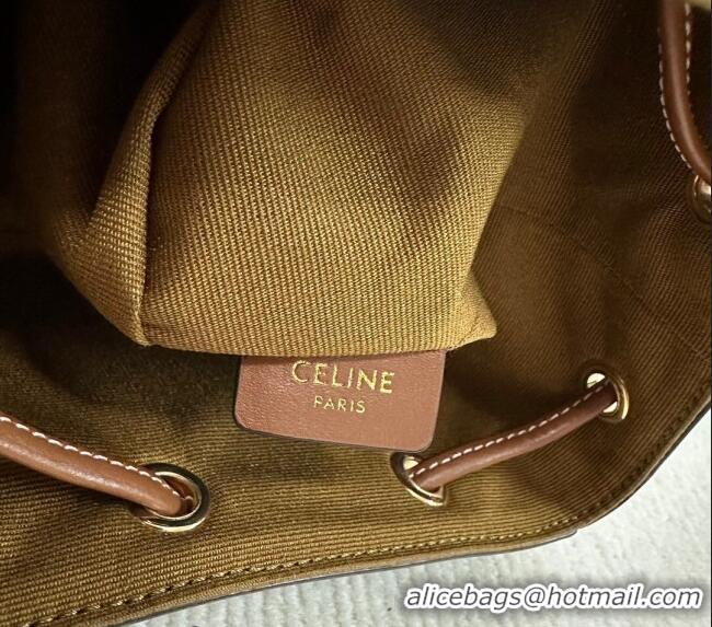 Buy Classic Celine Micro Sailor Bucket bag in Triomphe Canvas and Calfskin 10M742 Brown 2024