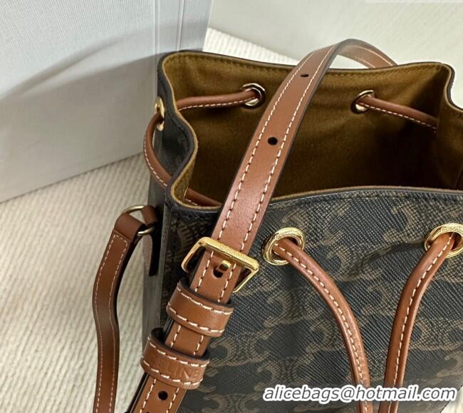 Buy Classic Celine Micro Sailor Bucket bag in Triomphe Canvas and Calfskin 10M742 Brown 2024