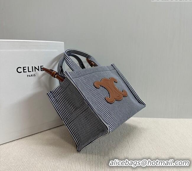 Grade Quality Celine Small Cabas Thais Tote Bag in Striped Textile 199162 Navy Blue 2024