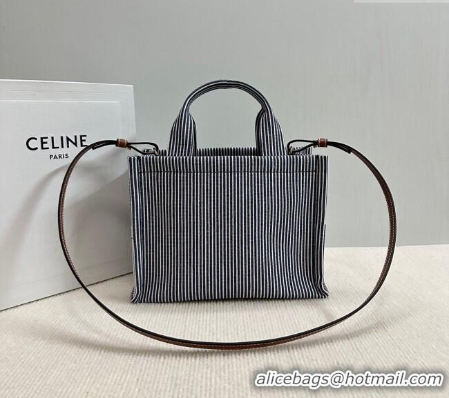Grade Quality Celine Small Cabas Thais Tote Bag in Striped Textile 199162 Navy Blue 2024