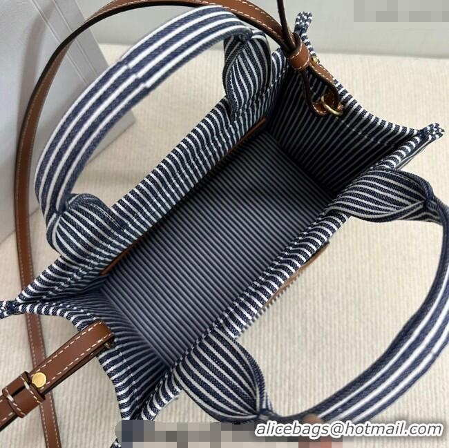 Grade Quality Celine Small Cabas Thais Tote Bag in Striped Textile 199162 Navy Blue 2024