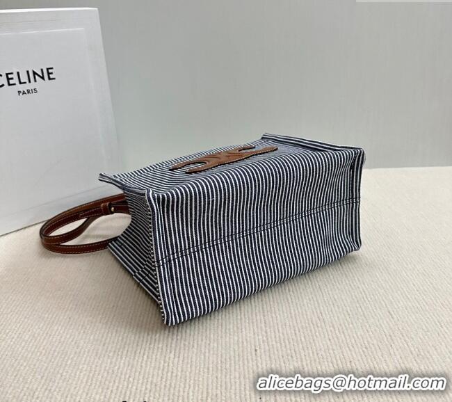 Grade Quality Celine Small Cabas Thais Tote Bag in Striped Textile 199162 Navy Blue 2024