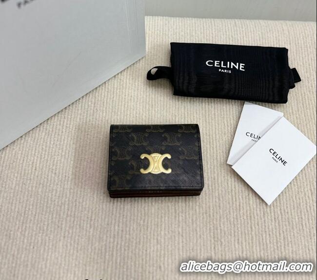 Best Design Celine Business Card Holder Wallet Triomphe Canvas and Lambskin 10M122 2024