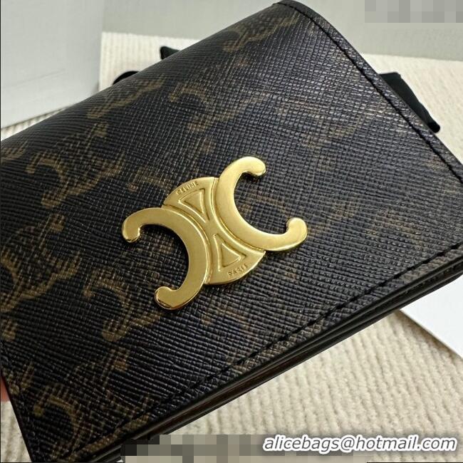 Best Design Celine Business Card Holder Wallet Triomphe Canvas and Lambskin 10M122 2024