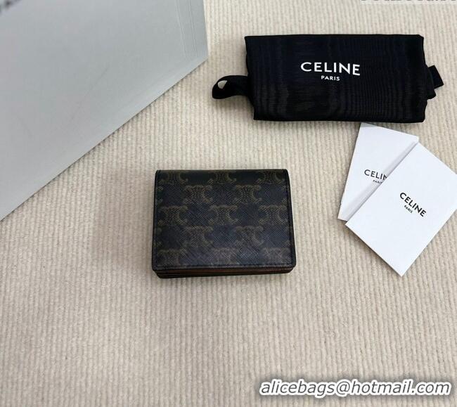 Best Design Celine Business Card Holder Wallet Triomphe Canvas and Lambskin 10M122 2024