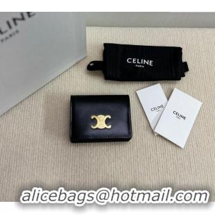 Pretty Style Celine Business Card Holder Wallet in Shiny Calfskin 10M123 Black 2024
