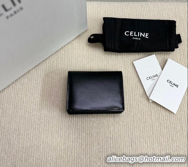 Pretty Style Celine Business Card Holder Wallet in Shiny Calfskin 10M123 Black 2024