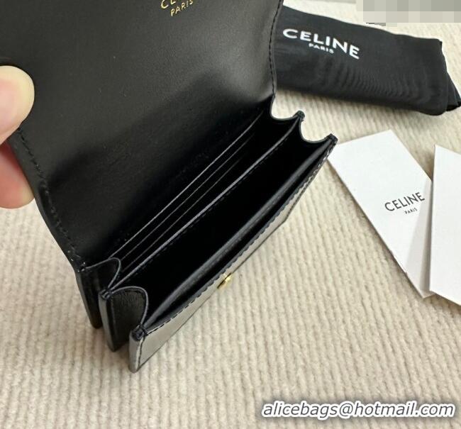 Pretty Style Celine Business Card Holder Wallet in Shiny Calfskin 10M123 Black 2024