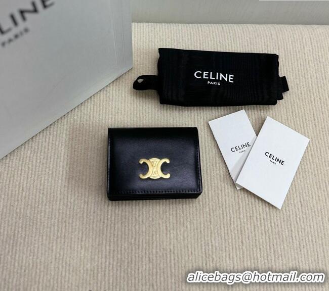 Pretty Style Celine Business Card Holder Wallet in Shiny Calfskin 10M123 Black 2024