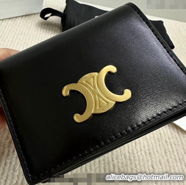 Pretty Style Celine Business Card Holder Wallet in Shiny Calfskin 10M123 Black 2024