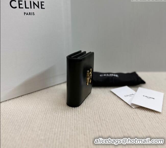 Pretty Style Celine Business Card Holder Wallet in Shiny Calfskin 10M123 Black 2024