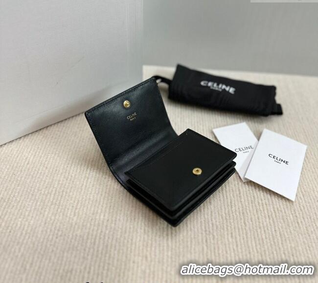 Pretty Style Celine Business Card Holder Wallet in Shiny Calfskin 10M123 Black 2024