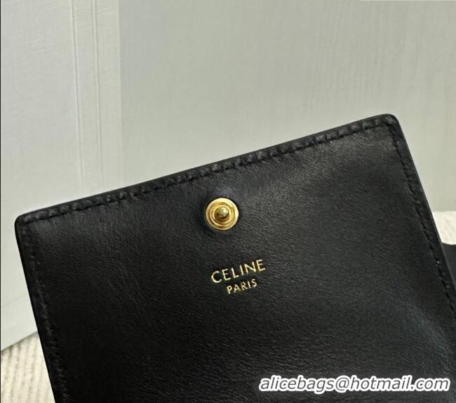 Pretty Style Celine Business Card Holder Wallet in Shiny Calfskin 10M123 Black 2024
