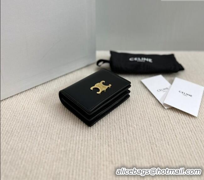 Pretty Style Celine Business Card Holder Wallet in Shiny Calfskin 10M123 Black 2024