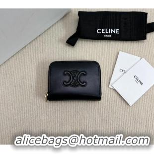 New Cheap Celine Compact Zip Wallet Cuir Triomphe in Smooth Calfskin 10K533 Black 2024