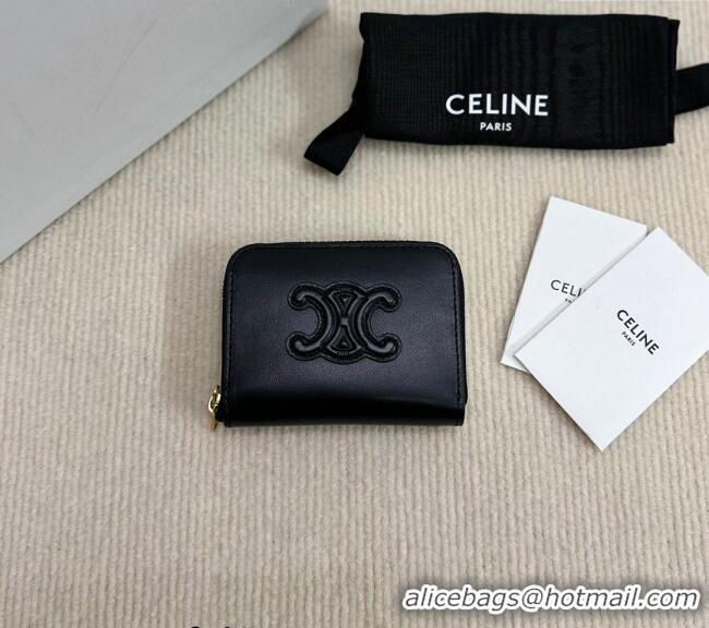 New Cheap Celine Compact Zip Wallet Cuir Triomphe in Smooth Calfskin 10K533 Black 2024