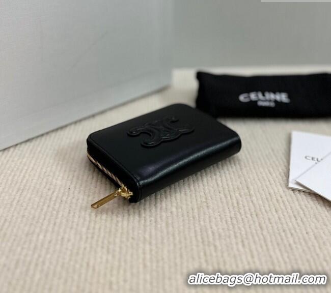 New Cheap Celine Compact Zip Wallet Cuir Triomphe in Smooth Calfskin 10K533 Black 2024