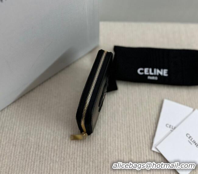 New Cheap Celine Compact Zip Wallet Cuir Triomphe in Smooth Calfskin 10K533 Black 2024