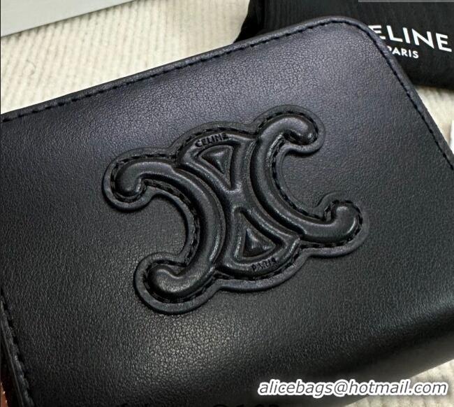 New Cheap Celine Compact Zip Wallet Cuir Triomphe in Smooth Calfskin 10K533 Black 2024