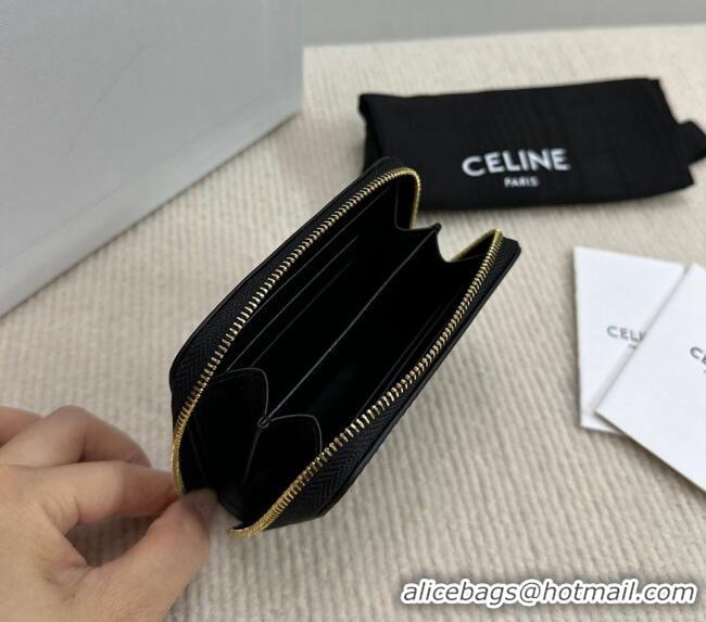 New Cheap Celine Compact Zip Wallet Cuir Triomphe in Smooth Calfskin 10K533 Black 2024