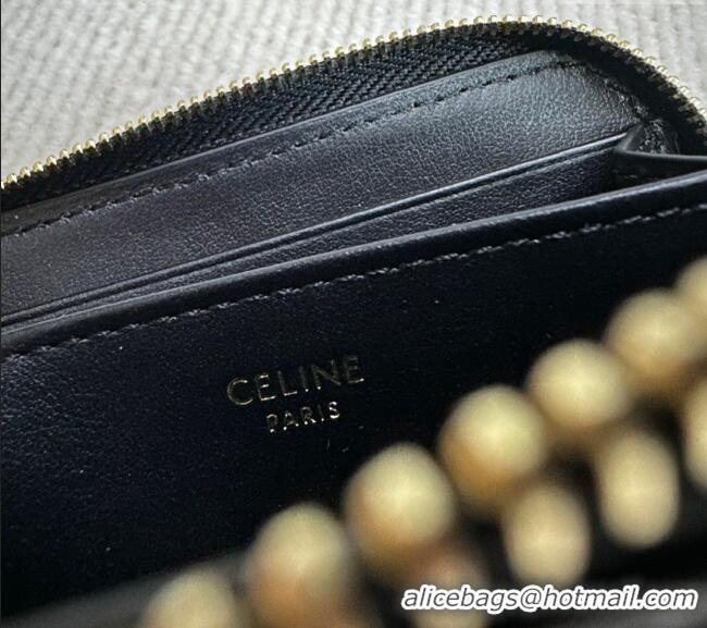 New Cheap Celine Compact Zip Wallet Cuir Triomphe in Smooth Calfskin 10K533 Black 2024