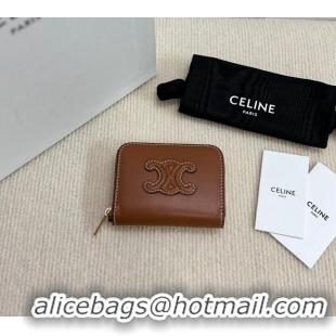 Market Sells Celine Compact Zip Wallet Cuir Triomphe in Smooth Calfskin 10K533 Brown 2024