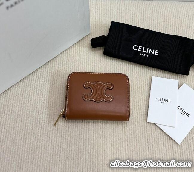 Market Sells Celine Compact Zip Wallet Cuir Triomphe in Smooth Calfskin 10K533 Brown 2024