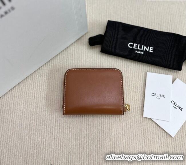 Market Sells Celine Compact Zip Wallet Cuir Triomphe in Smooth Calfskin 10K533 Brown 2024