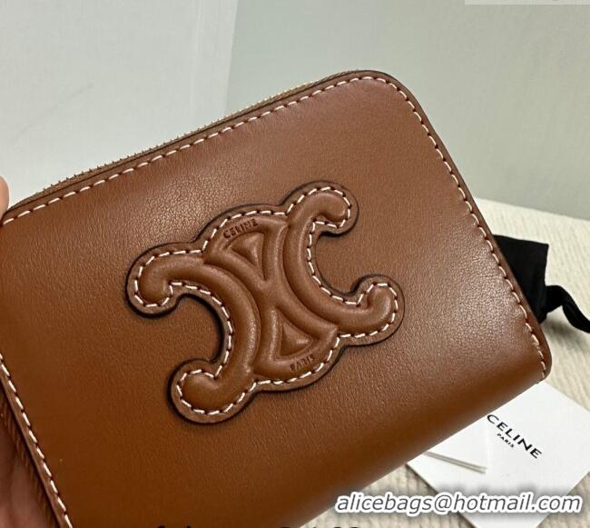 Market Sells Celine Compact Zip Wallet Cuir Triomphe in Smooth Calfskin 10K533 Brown 2024