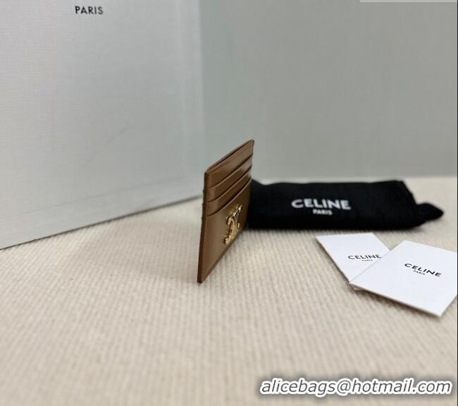 Modern Classic Celine Card Holder Wallet Triomphe in Shiny Calfskin 10L833 Brown 2024